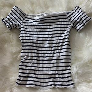 Divided off shoulders striped top